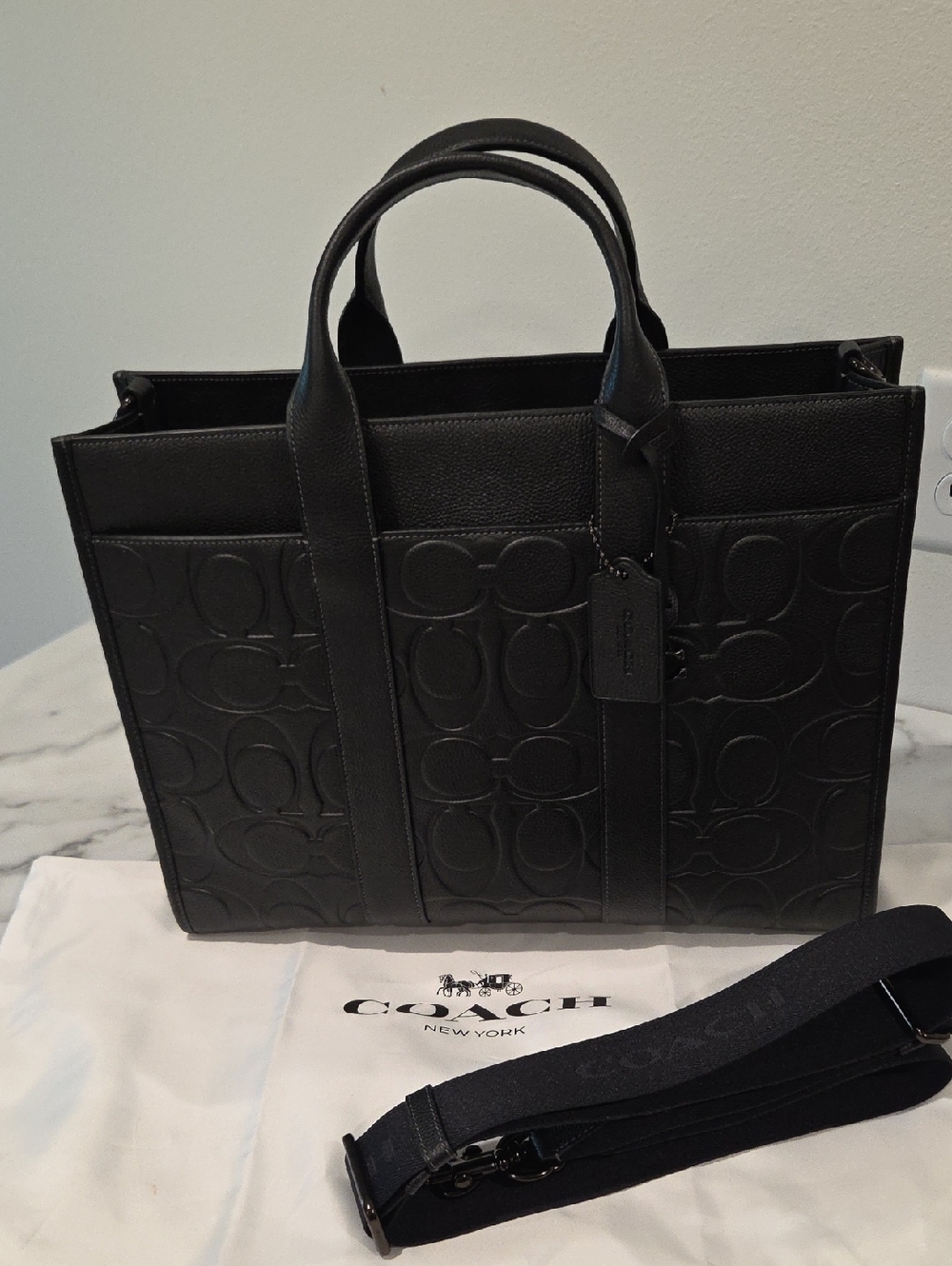 Coach Black Wesley Signature Embossed Leather Briefcase Tote